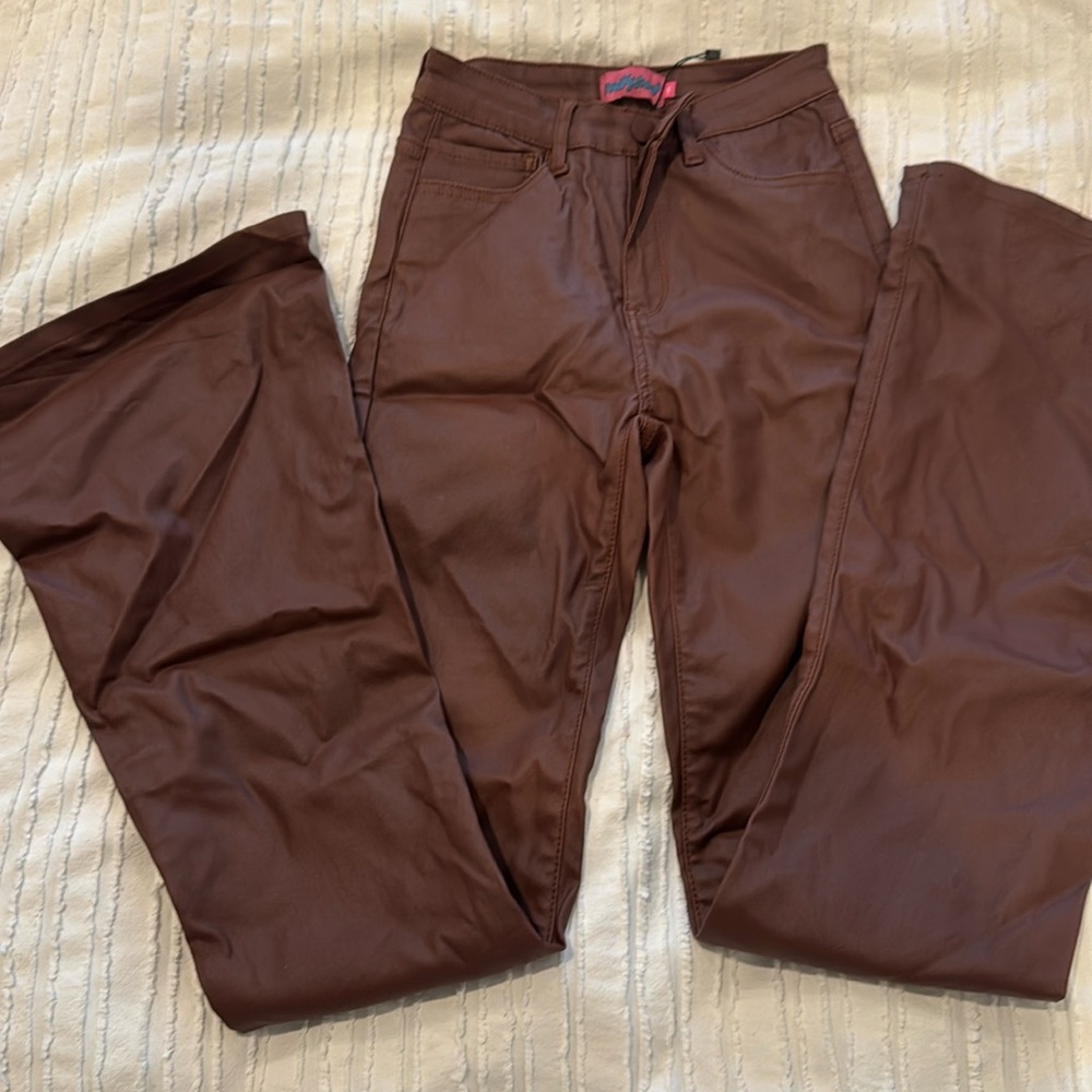 Faux leather - brown flair with ants size xs